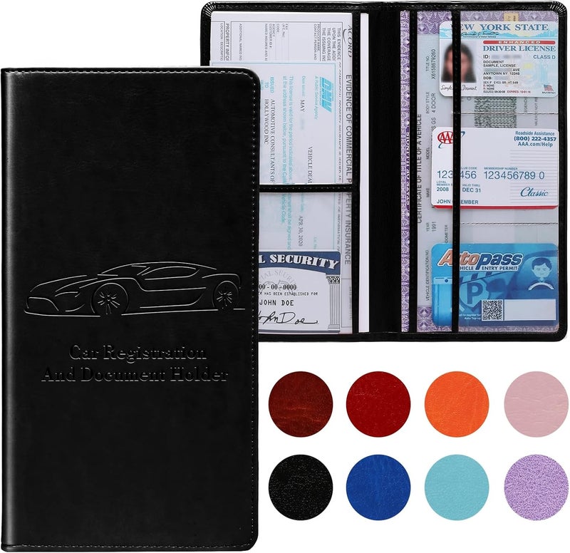Peisicne Car Registration and Insurance Card Holder for Women Men, Black Glove Box Paperwork Organizer with Magnetic Buckle for Easy Access and Protect Documents and Various Cards in Vehicle - Image 1